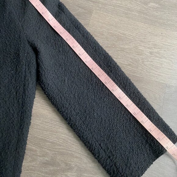 Club Monaco Black Italian Wool Bracelet-Sleeve Coat with Lamb Leather Trim - Picture 5 of 13